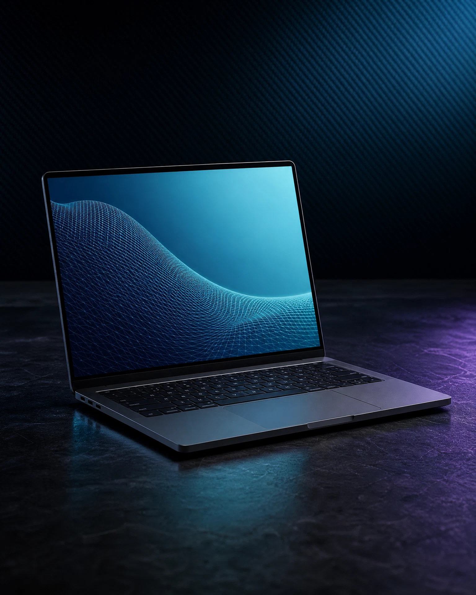 Laptop graphite trên nền studio tối